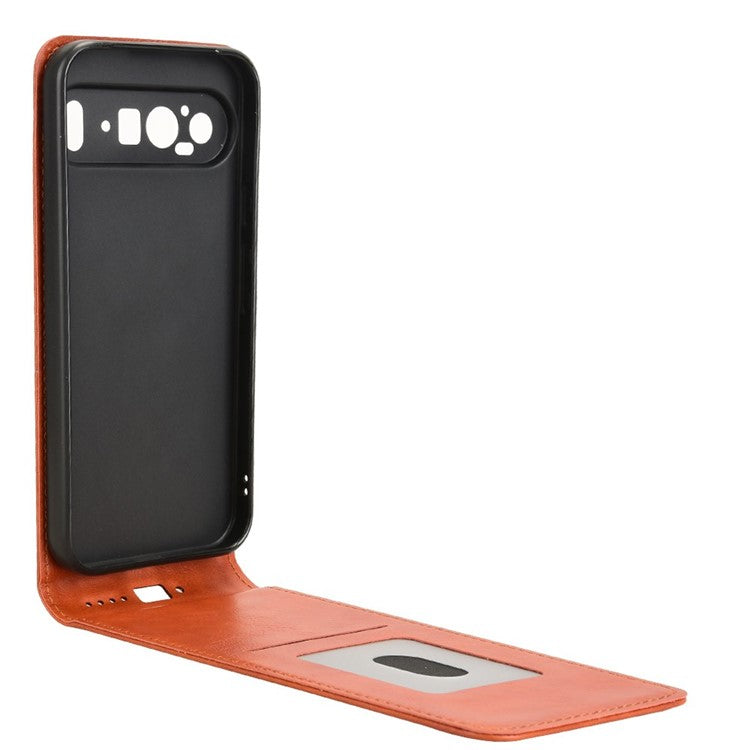 For Google Pixel 9 Pro XL Case with Card Slot Magnetic Vertical Flip Leather Phone Cover - Orange