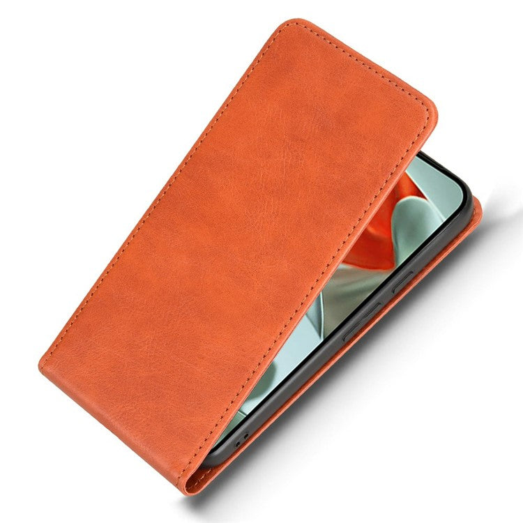For Google Pixel 9 Pro XL Case with Card Slot Magnetic Vertical Flip Leather Phone Cover - Orange