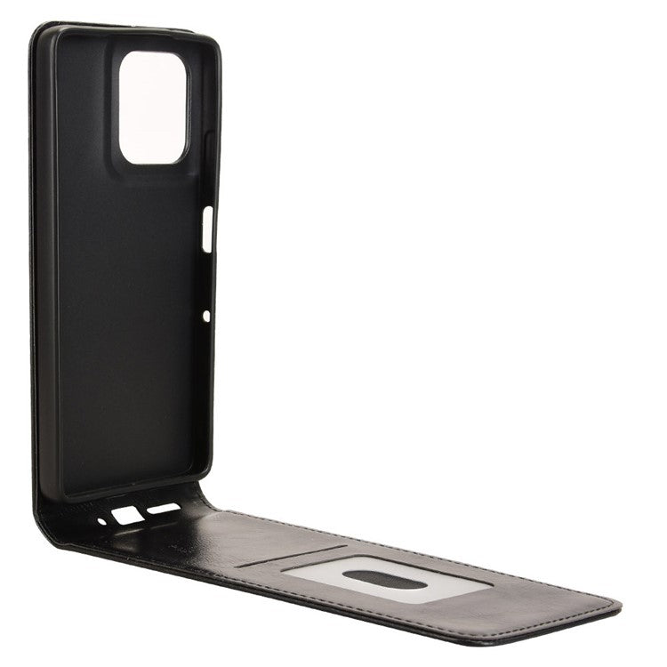 For Motorola Moto G75 5G Case with Card Slot Magnetic Vertical Flip Leather Phone Cover - Black