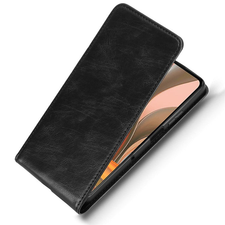 For Motorola Moto G75 5G Case with Card Slot Magnetic Vertical Flip Leather Phone Cover - Black