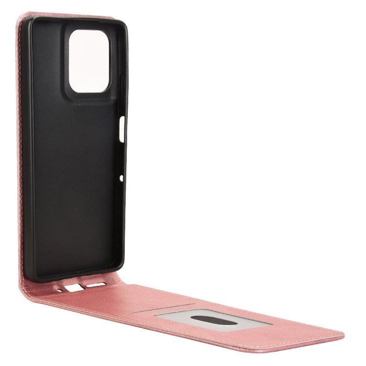 For Motorola Moto G75 5G Case with Card Slot Magnetic Vertical Flip Leather Phone Cover - Rose Gold