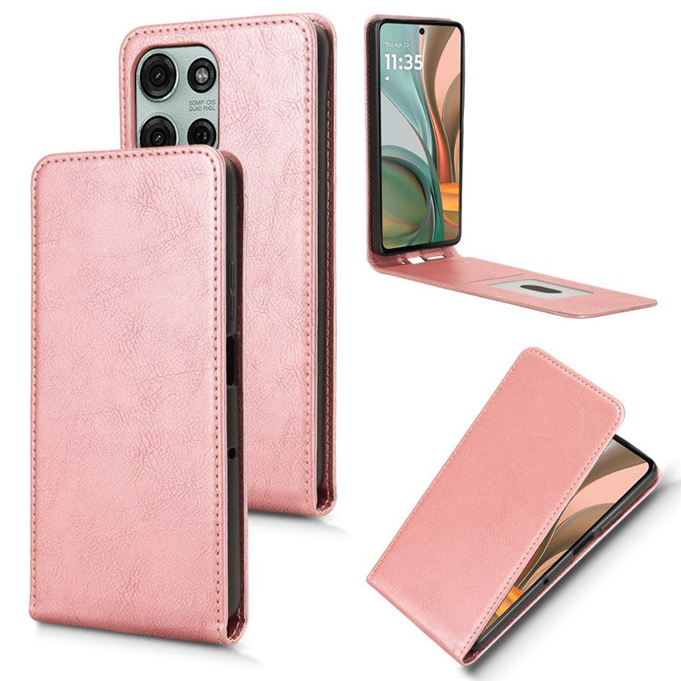 For Motorola Moto G75 5G Case with Card Slot Magnetic Vertical Flip Leather Phone Cover - Rose Gold