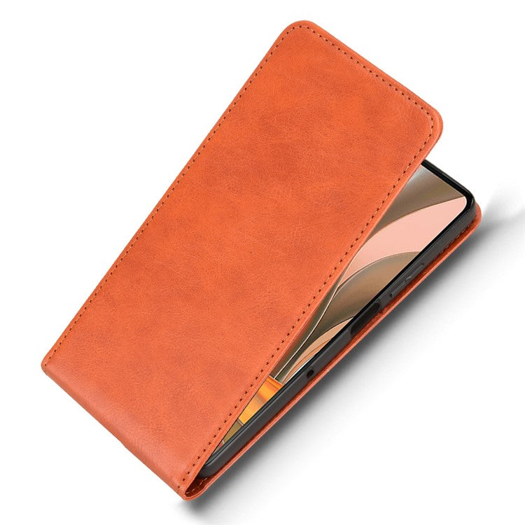 For Motorola Moto G75 5G Case with Card Slot Magnetic Vertical Flip Leather Phone Cover - Orange