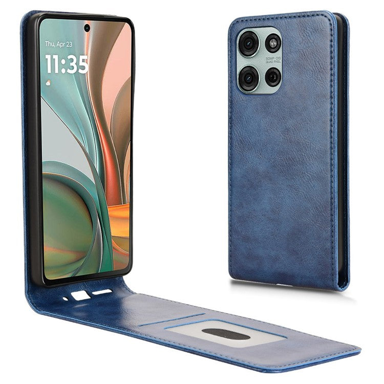 For Motorola Moto G75 5G Case with Card Slot Magnetic Vertical Flip Leather Phone Cover - Dark Blue