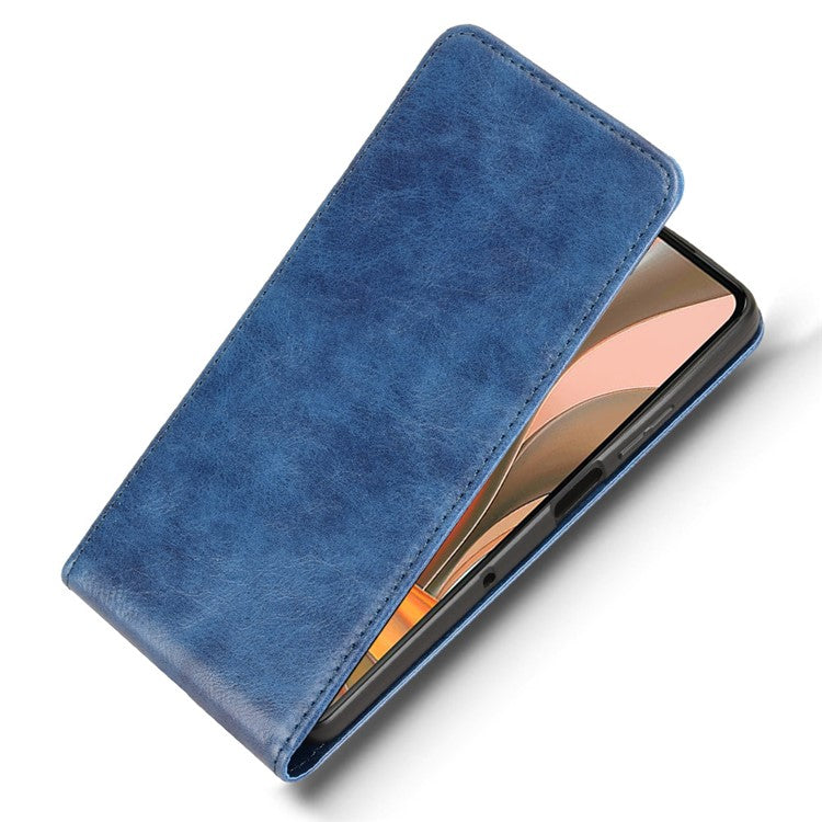 For Motorola Moto G75 5G Case with Card Slot Magnetic Vertical Flip Leather Phone Cover - Dark Blue