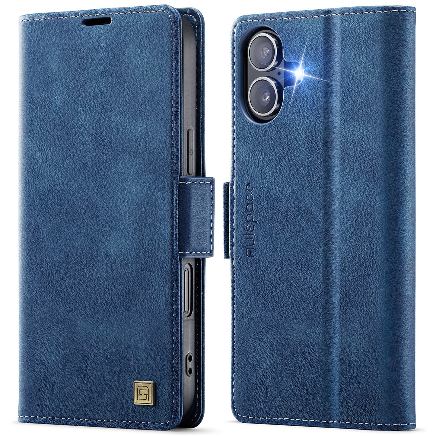For iPhone 16 Case AUTSPACE A11 RFID Blocking Retro Leather Cell Phone Wallet Cover - Blue