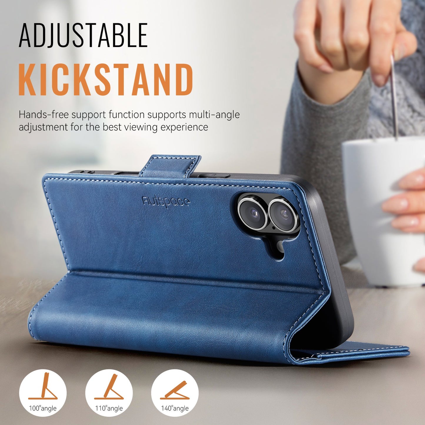 For iPhone 16 Case AUTSPACE A11 RFID Blocking Retro Leather Cell Phone Wallet Cover - Blue