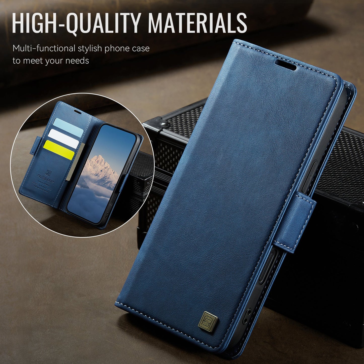 For iPhone 16 Case AUTSPACE A11 RFID Blocking Retro Leather Cell Phone Wallet Cover - Blue