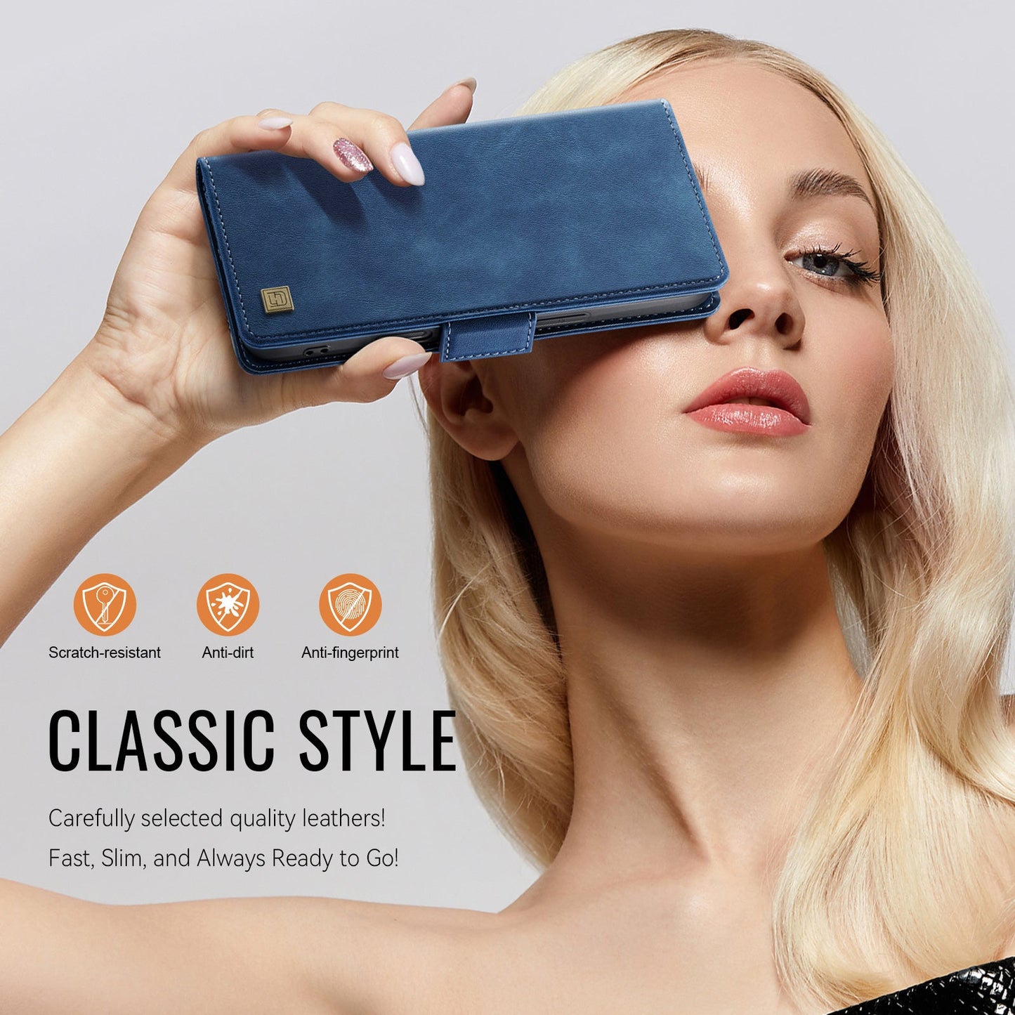 For iPhone 16 Case AUTSPACE A11 RFID Blocking Retro Leather Cell Phone Wallet Cover - Blue