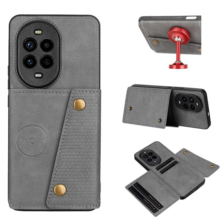 For Huawei nova 13 Pro 5G Case with Card Slots Kickstand Leather + TPU Phone Cover - Grey