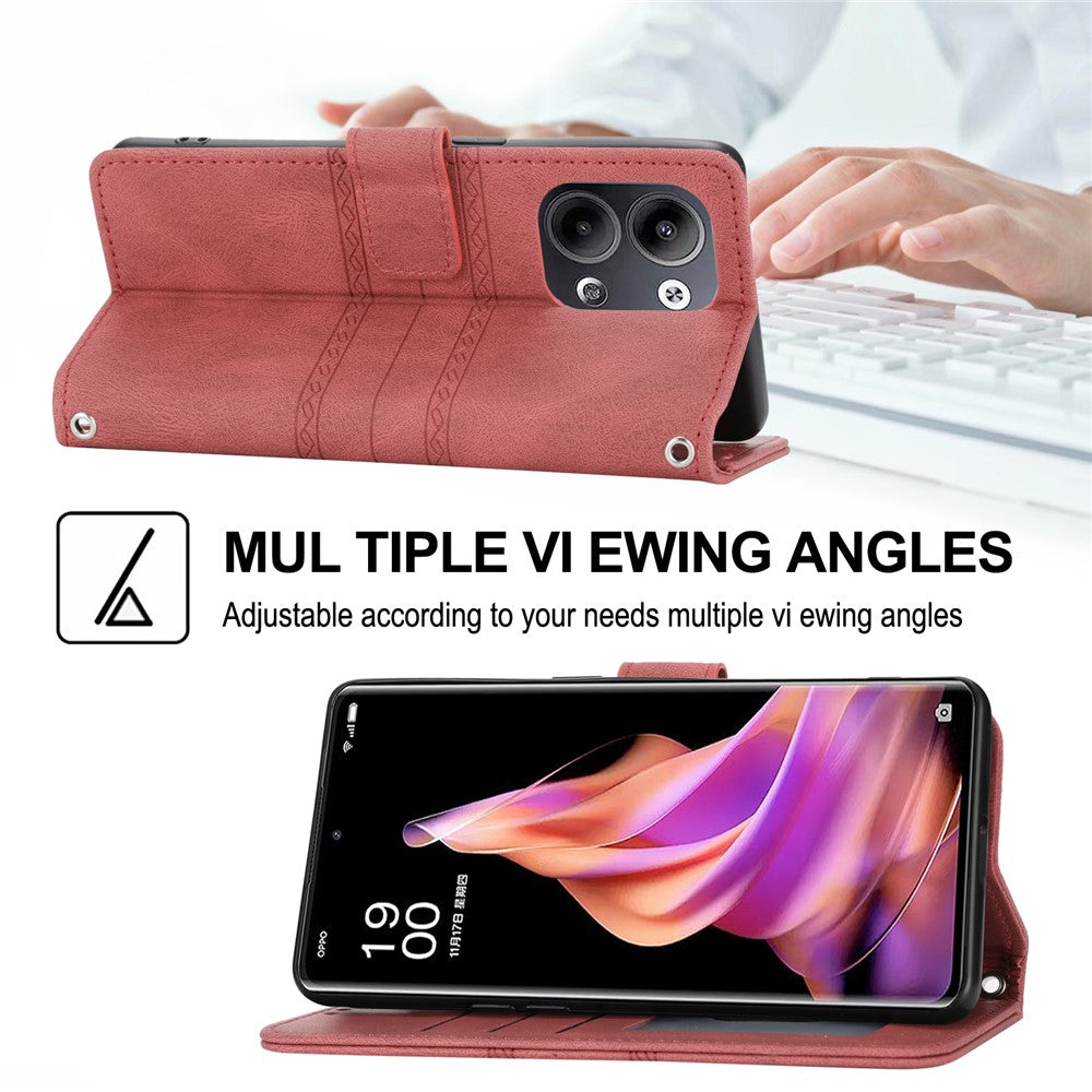 For Oppo Reno13 5G (Global) Case Wallet Skin-Touch Leather Imprinted Phone Cover - Red