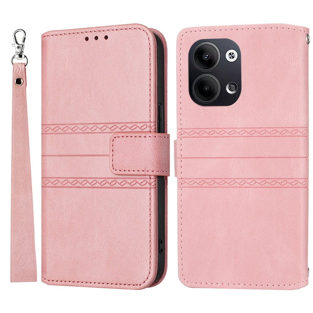 For Oppo Reno13 5G (Global) Case Wallet Skin-Touch Leather Imprinted Phone Cover - Pink