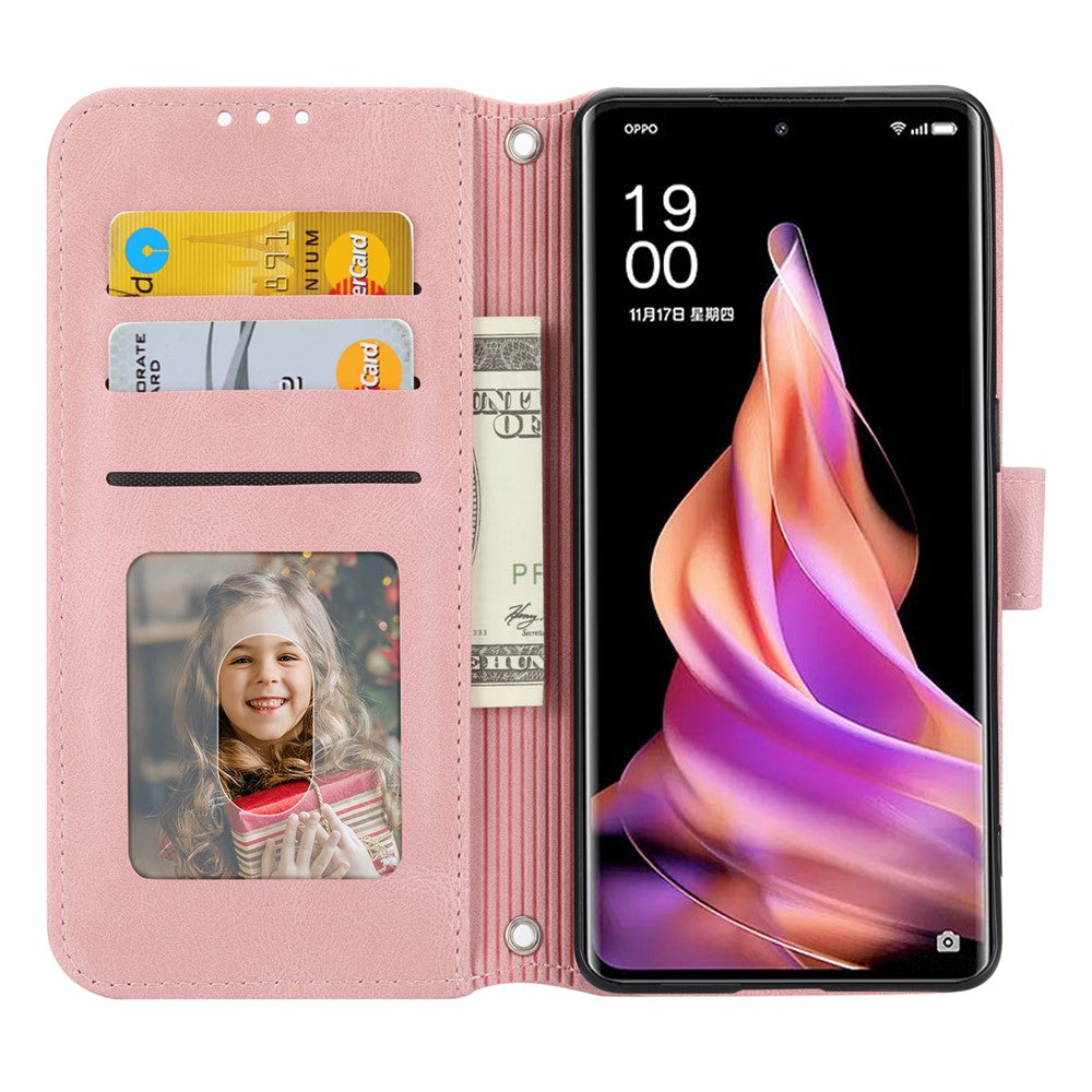 For Oppo Reno13 5G (Global) Case Wallet Skin-Touch Leather Imprinted Phone Cover - Pink