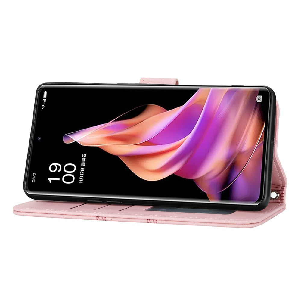 For Oppo Reno13 5G (Global) Case Wallet Skin-Touch Leather Imprinted Phone Cover - Pink