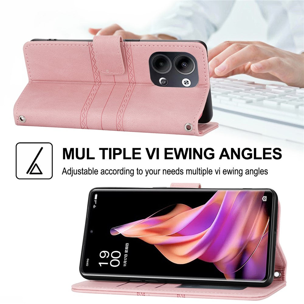 For Oppo Reno13 5G (Global) Case Wallet Skin-Touch Leather Imprinted Phone Cover - Pink