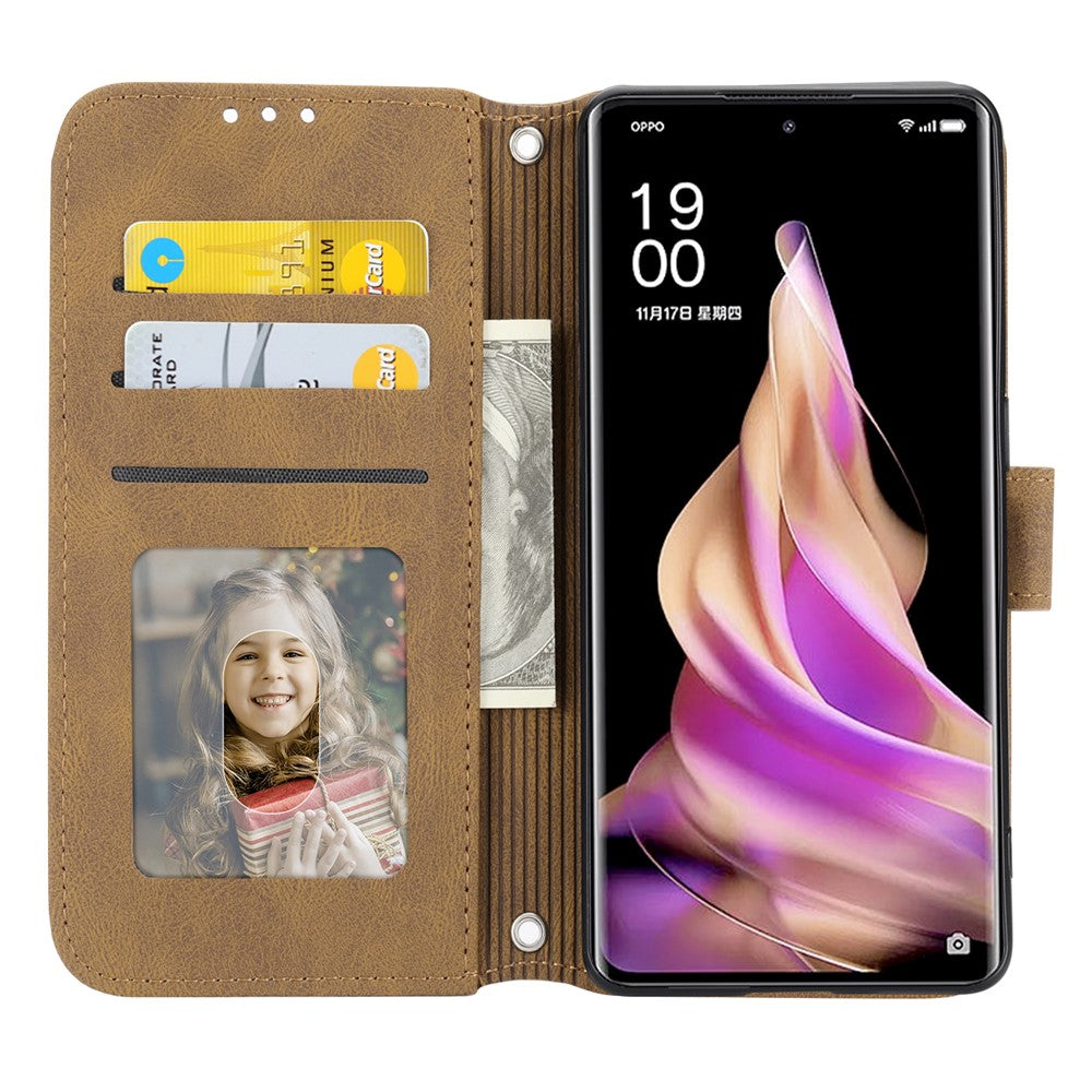 For Oppo Reno13 5G (Global) Case Wallet Skin-Touch Leather Imprinted Phone Cover - Brown