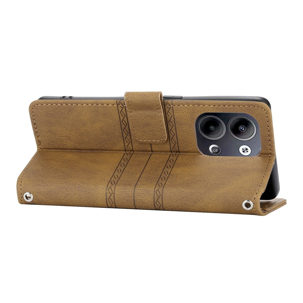 For Oppo Reno13 5G (Global) Case Wallet Skin-Touch Leather Imprinted Phone Cover - Brown