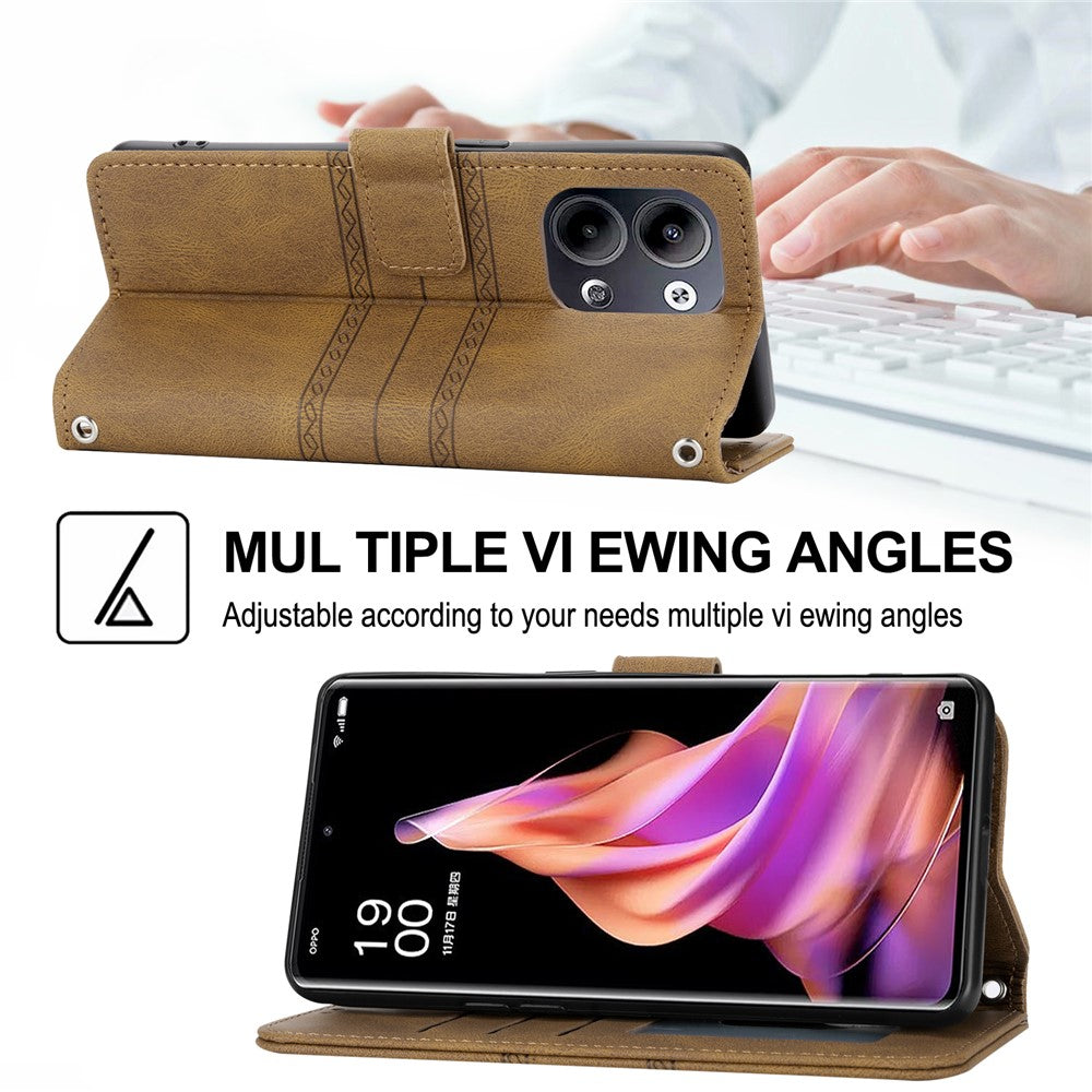 For Oppo Reno13 5G (Global) Case Wallet Skin-Touch Leather Imprinted Phone Cover - Brown