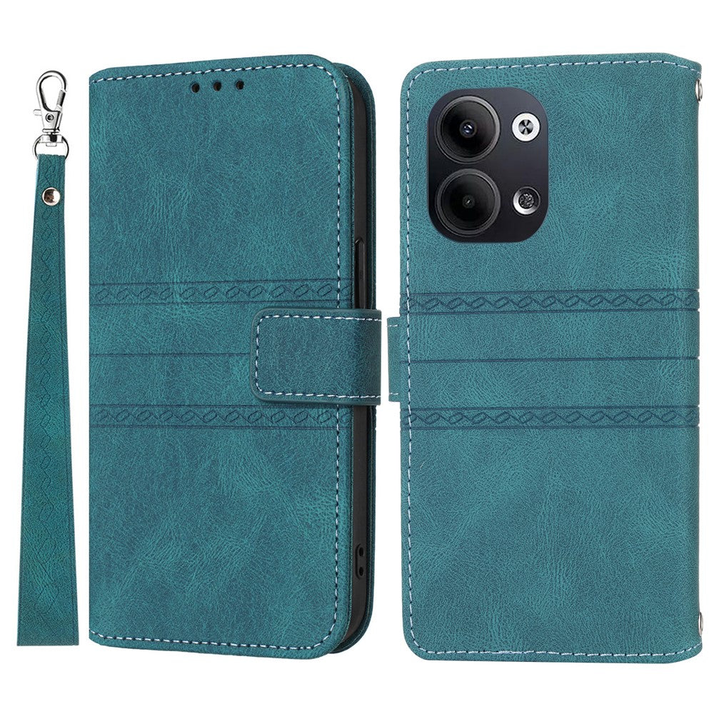 For Oppo Reno13 5G (Global) Case Wallet Skin-Touch Leather Imprinted Phone Cover - Blackish Green