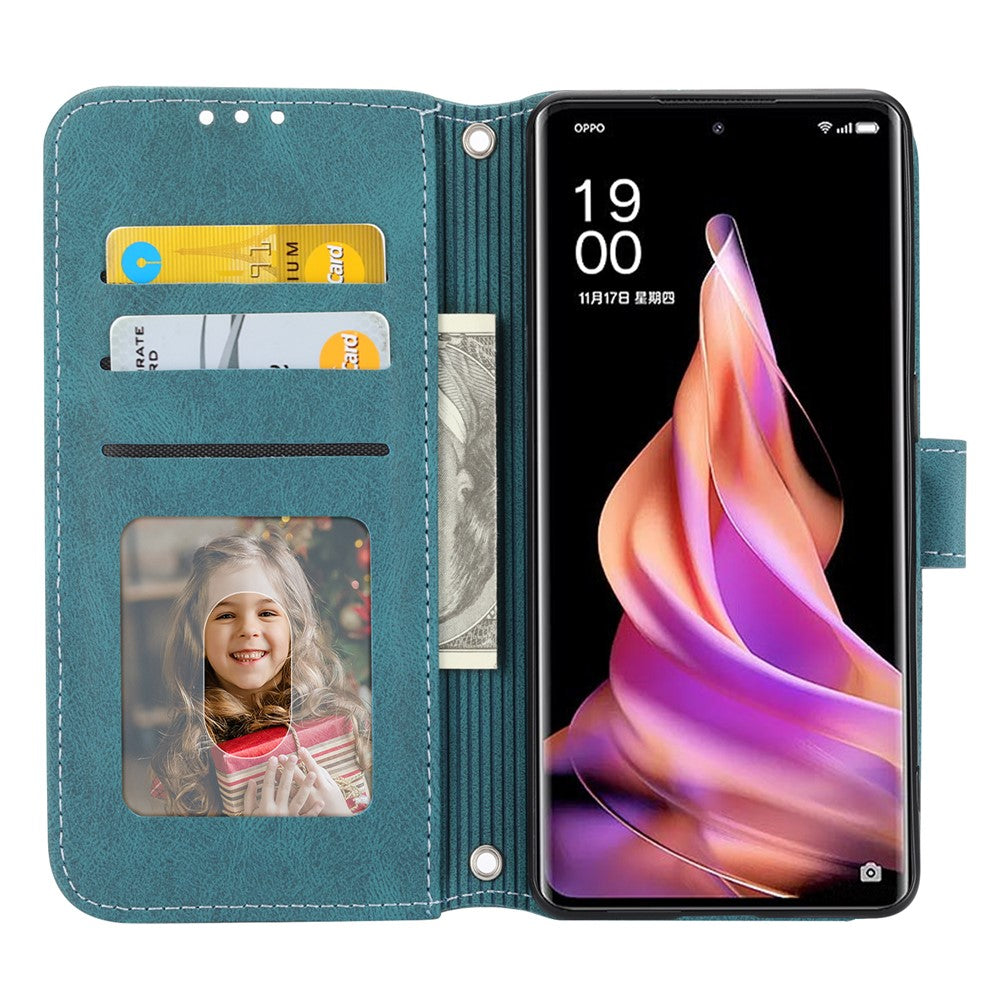 For Oppo Reno13 5G (Global) Case Wallet Skin-Touch Leather Imprinted Phone Cover - Blackish Green