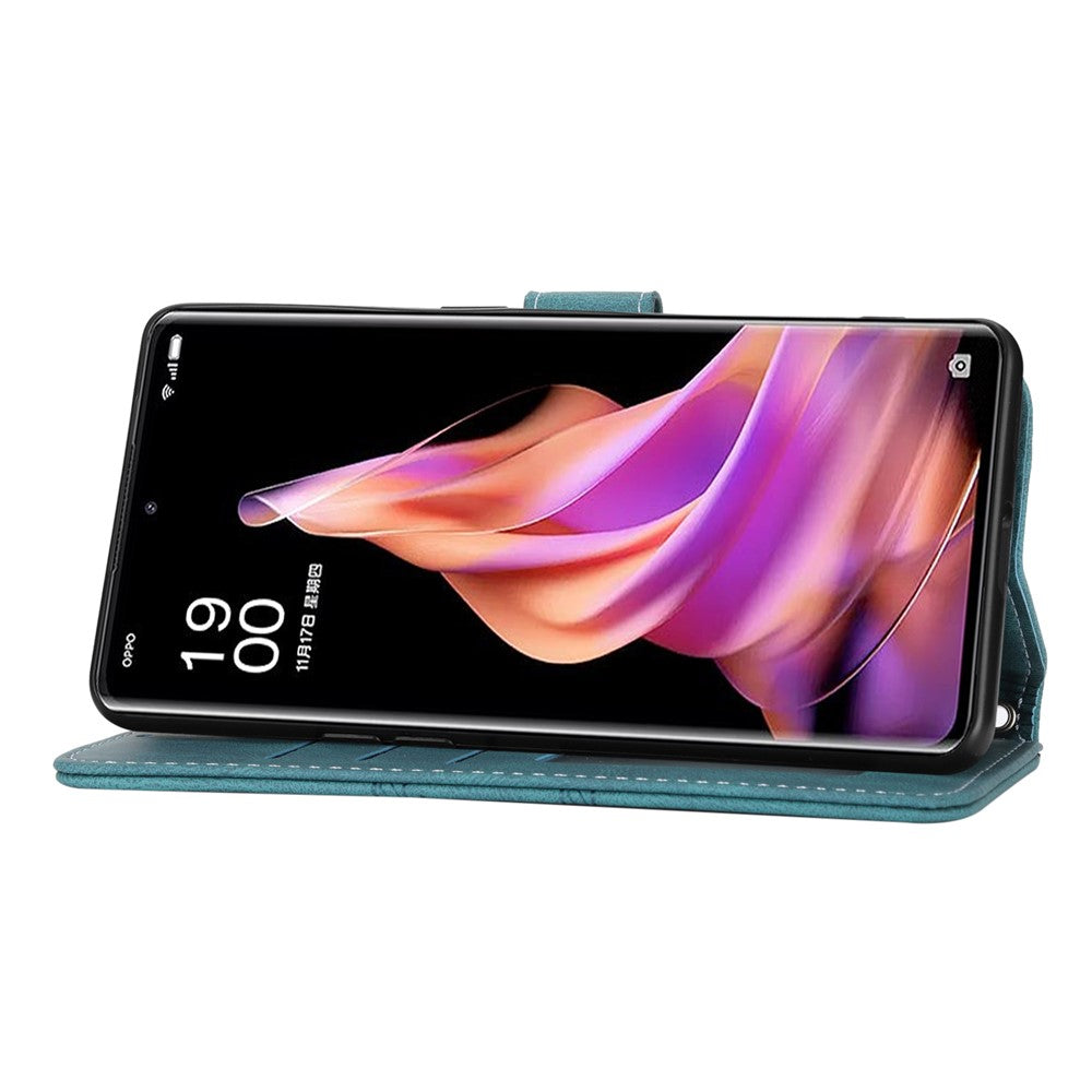 For Oppo Reno13 5G (Global) Case Wallet Skin-Touch Leather Imprinted Phone Cover - Blackish Green