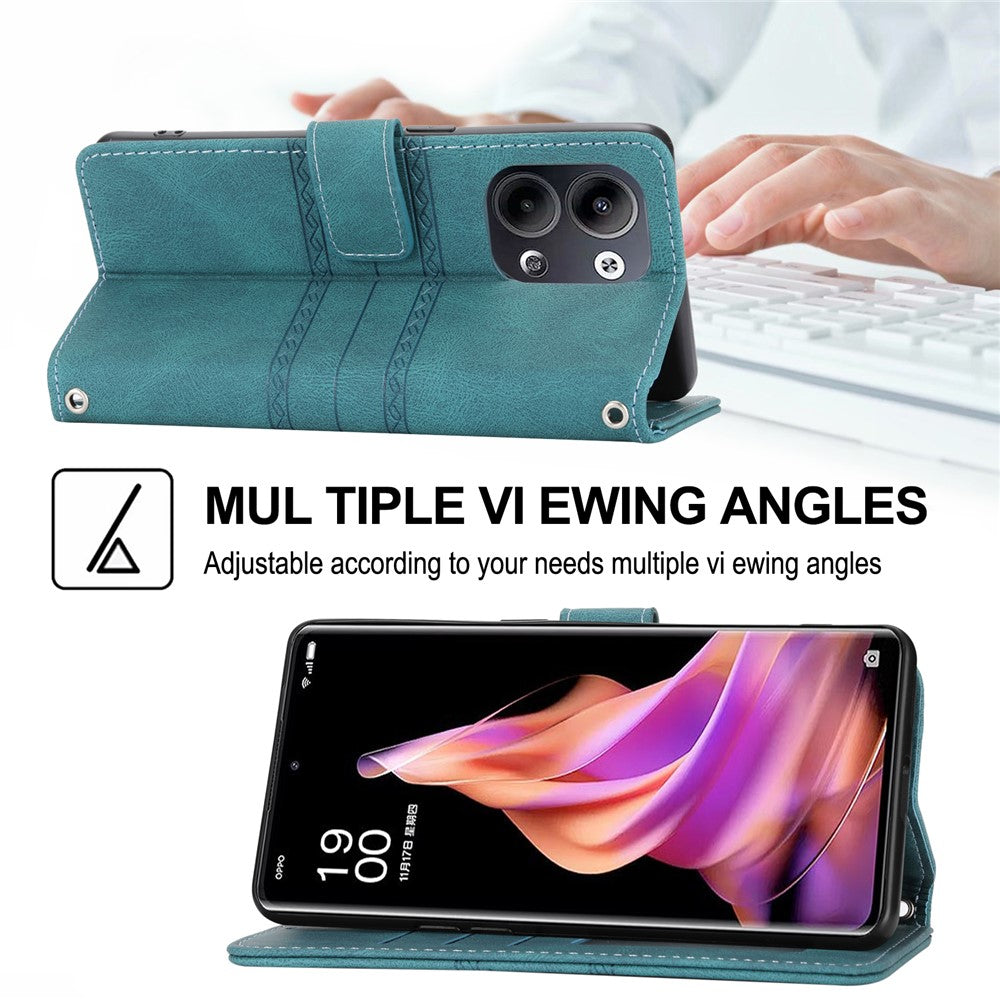 For Oppo Reno13 5G (Global) Case Wallet Skin-Touch Leather Imprinted Phone Cover - Blackish Green