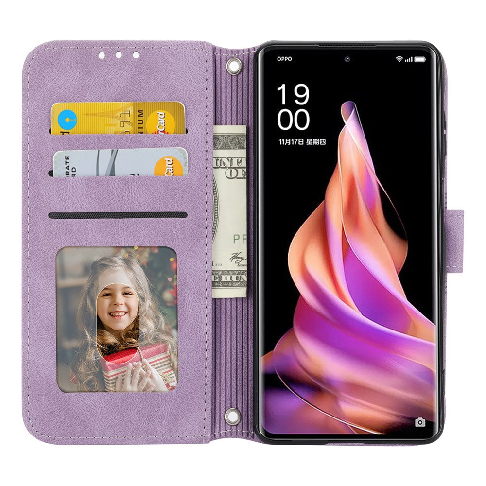 For Oppo Reno13 5G (Global) Case Wallet Skin-Touch Leather Imprinted Phone Cover - Purple