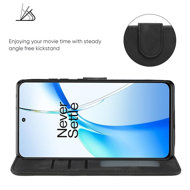 For OnePlus Ace 3V 5G Stand Case Line Pattern Leather Phone Cover - Black