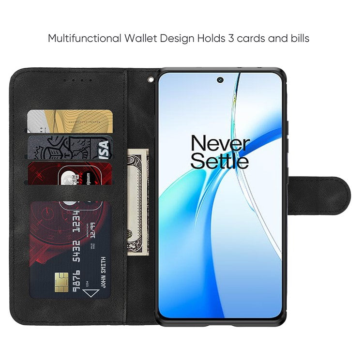 For OnePlus Nord CE4 5G / Oppo K12x 5G (China) Stand Case Line Pattern Leather Phone Cover - Black