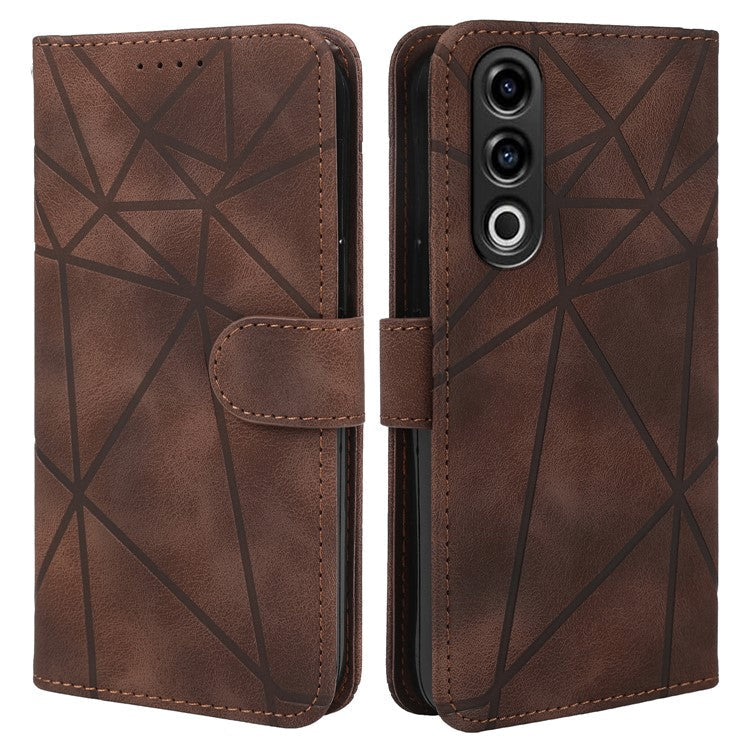 For OnePlus Nord CE4 5G / Oppo K12x 5G (China) Stand Case Line Pattern Leather Phone Cover - Brown