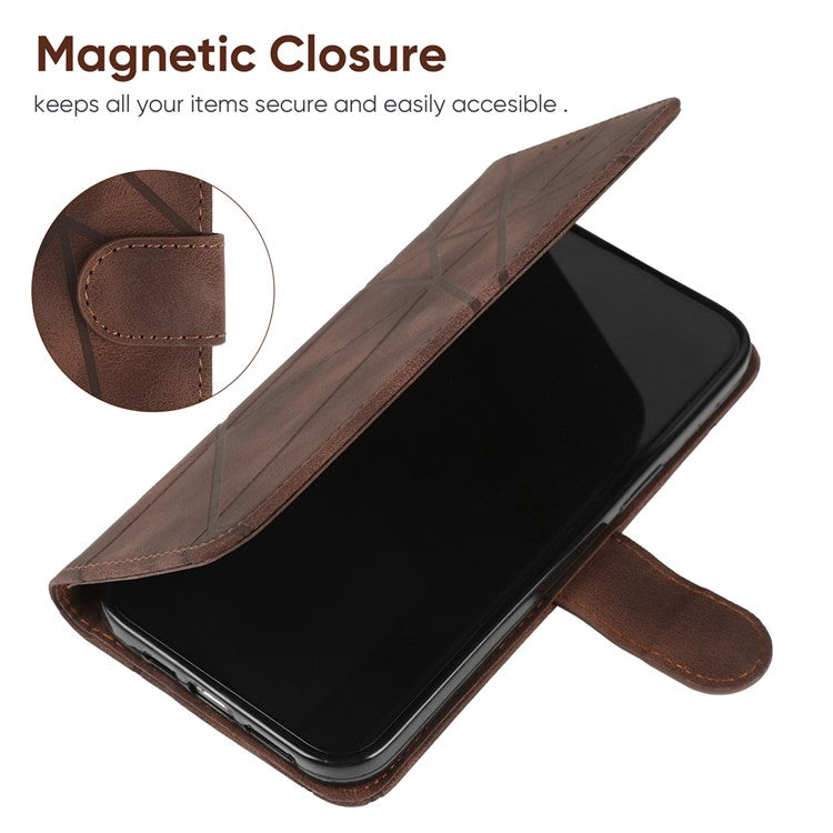 For OnePlus Nord CE4 5G / Oppo K12x 5G (China) Stand Case Line Pattern Leather Phone Cover - Brown