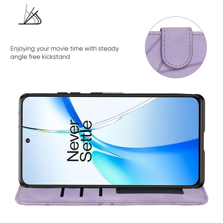 For OnePlus Nord CE4 5G / Oppo K12x 5G (China) Stand Case Line Pattern Leather Phone Cover - Purple