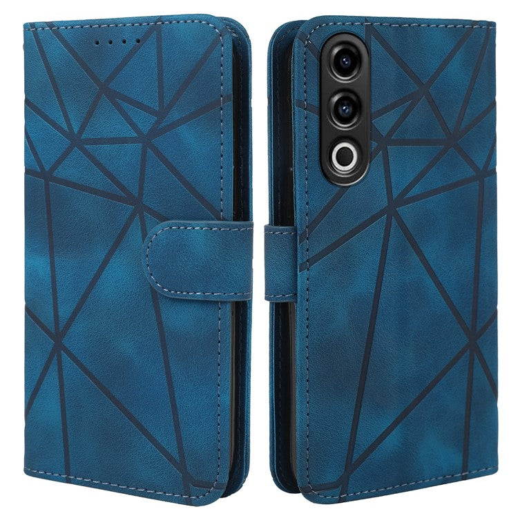 For OnePlus Nord CE4 5G / Oppo K12x 5G (China) Stand Case Line Pattern Leather Phone Cover - Blue