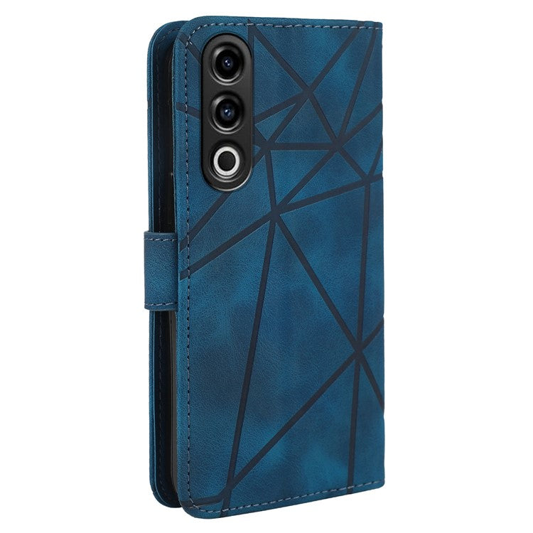 For OnePlus Nord CE4 5G / Oppo K12x 5G (China) Stand Case Line Pattern Leather Phone Cover - Blue