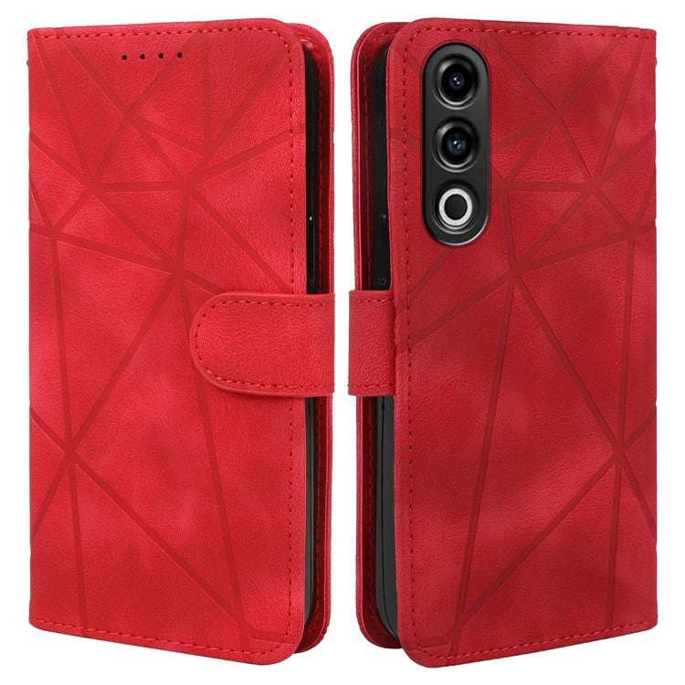 For OnePlus Nord CE4 5G / Oppo K12x 5G (China) Stand Case Line Pattern Leather Phone Cover - Red