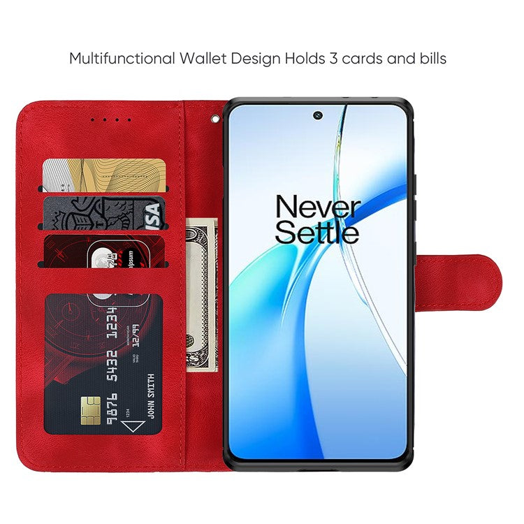For OnePlus Nord CE4 5G / Oppo K12x 5G (China) Stand Case Line Pattern Leather Phone Cover - Red