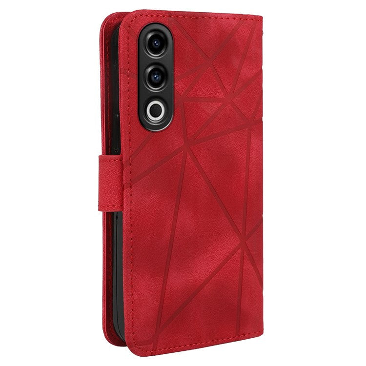 For OnePlus Nord CE4 5G / Oppo K12x 5G (China) Stand Case Line Pattern Leather Phone Cover - Red