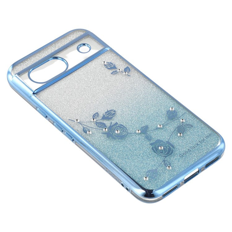 KADEM For Google Pixel 8a Case Flower Pattern TPU Gradient Phone Cover with Lanyards - Blue