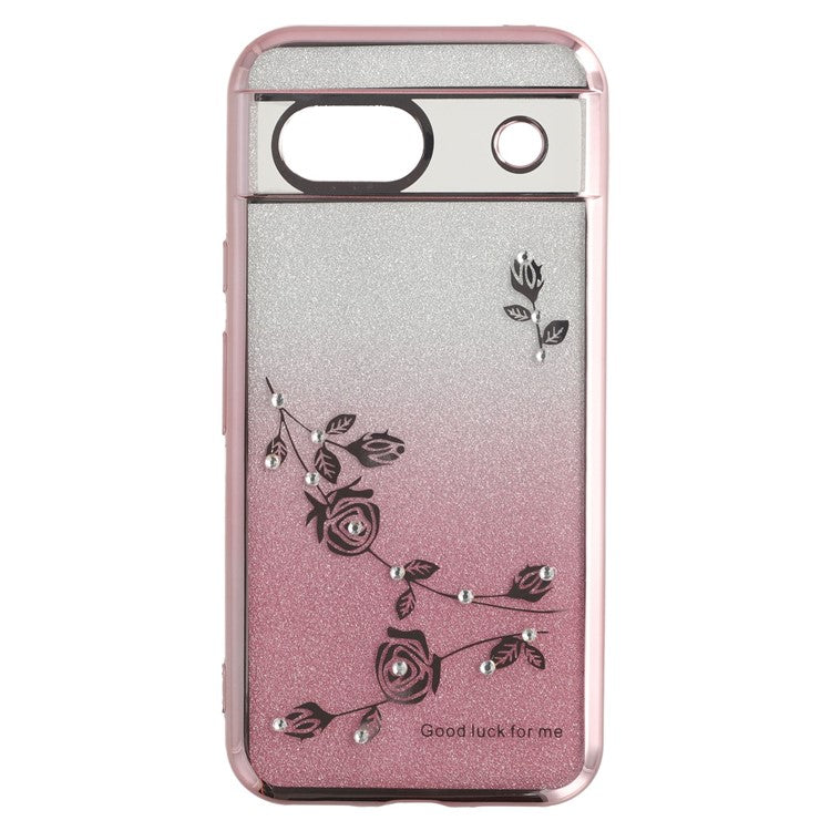 KADEM For Google Pixel 8a Case Ring Kickstand TPU Flowers Phone Cover Gradient Glitter - Rose Gold