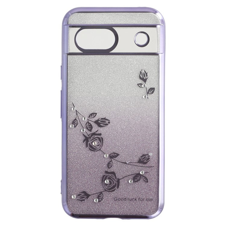 KADEM For Google Pixel 8a Case Ring Kickstand TPU Flowers Phone Cover Gradient Glitter - Purple