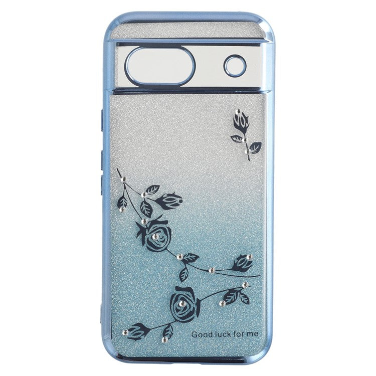 KADEM For Google Pixel 8a Case Ring Kickstand TPU Flowers Phone Cover Gradient Glitter - Blue