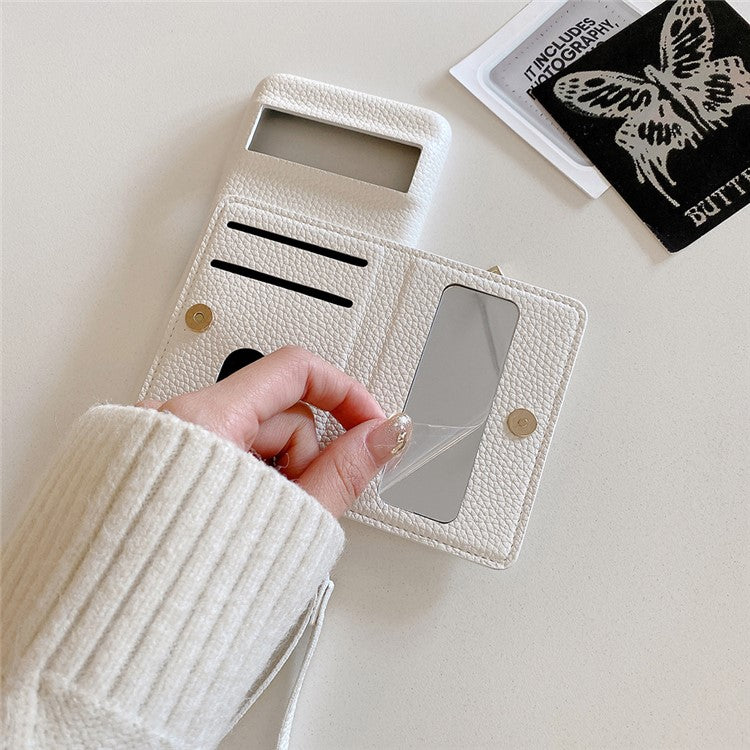 For Google Pixel 8 Pro Case Card Slots Kickstand PU Leather Back Cover with Zipper Pocket, Wrist Strap - White