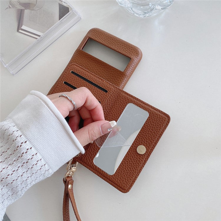 For Google Pixel 8a Case Card Slots Kickstand PU Leather Back Cover with Zipper Pocket, Wrist Strap - Dark Brown