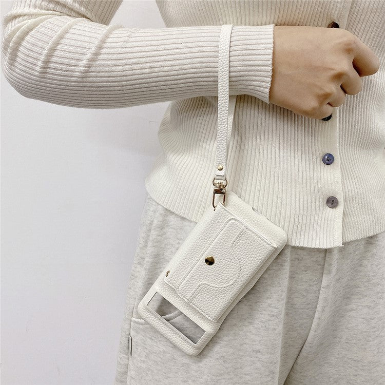 For Google Pixel 8 Case Mirror Design PU Leather Back Cover with Card Slots, Wrist Strap - White