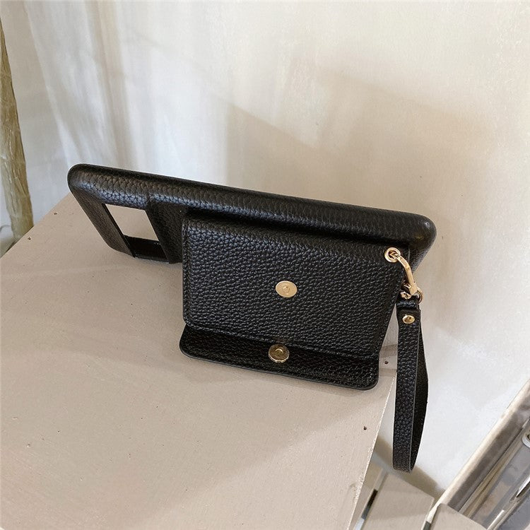 For Google Pixel 8 Case Mirror Design PU Leather Back Cover with Card Slots, Wrist Strap - Black