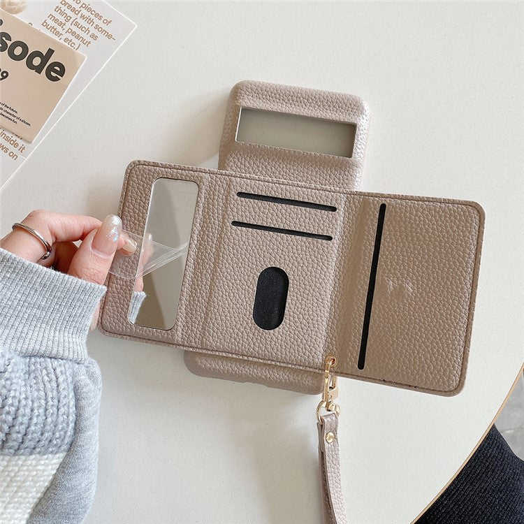 For Google Pixel 8 Case Mirror Design PU Leather Back Cover with Card Slots, Wrist Strap - Grey