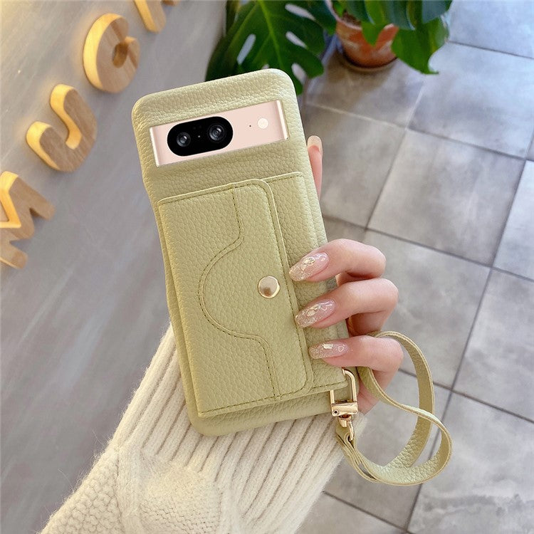 For Google Pixel 8 Case Mirror Design PU Leather Back Cover with Card Slots, Wrist Strap - Green