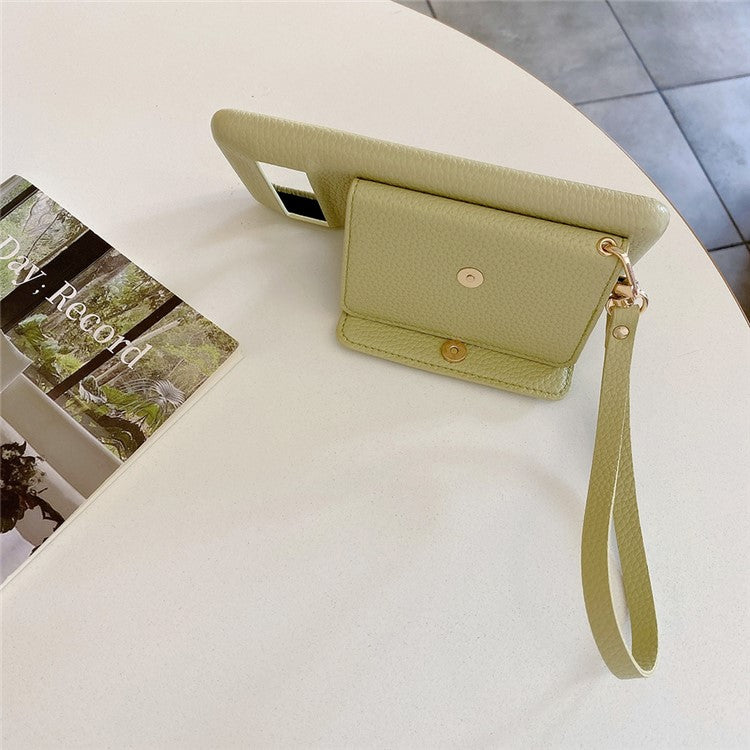 For Google Pixel 8 Case Mirror Design PU Leather Back Cover with Card Slots, Wrist Strap - Green