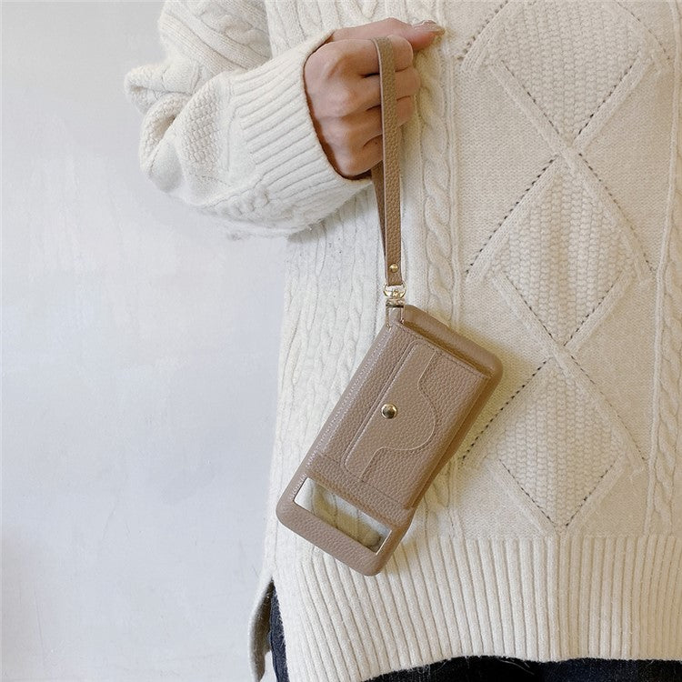 For Google Pixel 8 Case Mirror Design PU Leather Back Cover with Card Slots, Wrist Strap - Light Brown