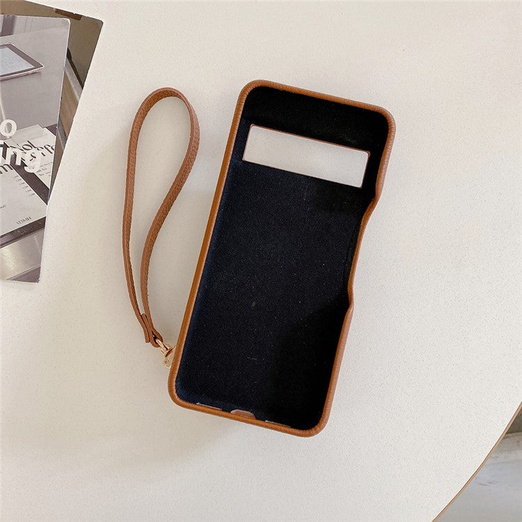 For Google Pixel 8 Case Mirror Design PU Leather Back Cover with Card Slots, Wrist Strap - Dark Brown